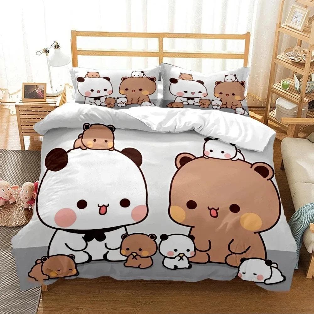 Cute Bubu Dudu Cartoon Bear Panda Duvet Cover Kawaii Bedding Sets Soft Quilt Cover And Pillowcases Single/Double/Queen/King Boys 210X210cm-3pcs