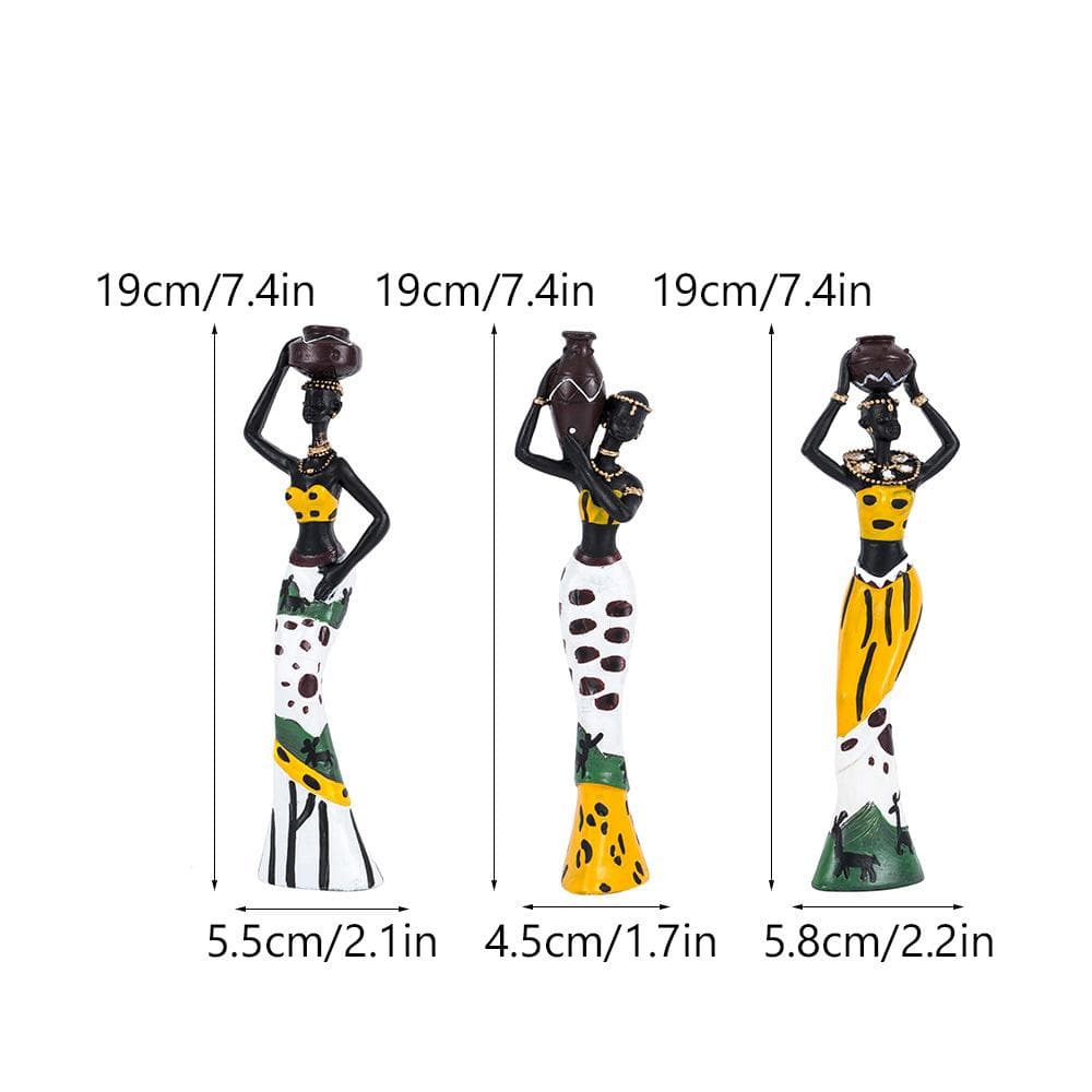 3pcs Set Resin African Woman Figurines Black Figure Statues Exotic Ornaments Interior Home Living Room Desktop Decor light yellow