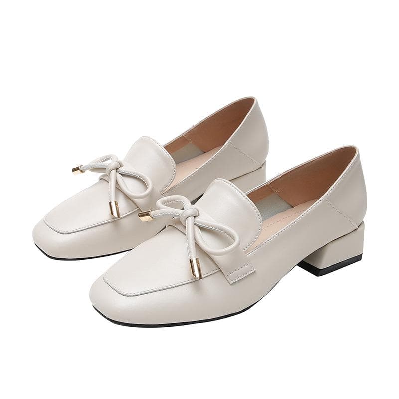 Fashion Single Shoes Women's Autumn British Style New Slip-on Leather Shoes Chunky Heel Loafers Medium Heel Plus Size Women's Shoes 33