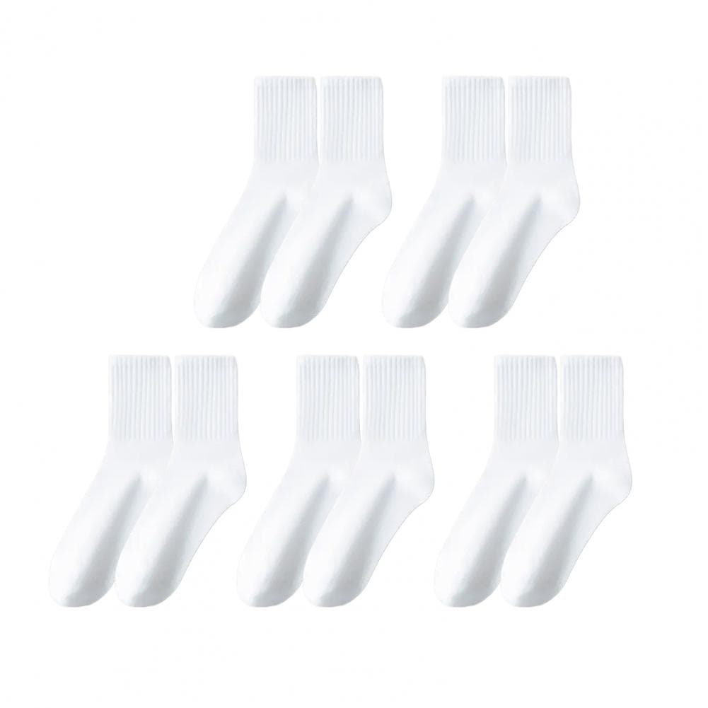 5 Pairs Women Socks Mid-tube No Odor Thick Warm Solid Color High Elasticity Anti-slip Sweat-absorption Anti-shrink Sports Winter white