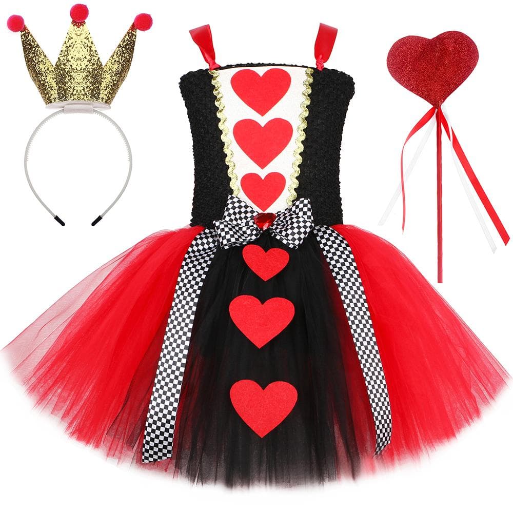 Red Queen of Hearts Costume for Girls Fancy Tutu Dress Kids Halloween Birthday Party Tulle Princess Dresses XXL (9-10 Years) black