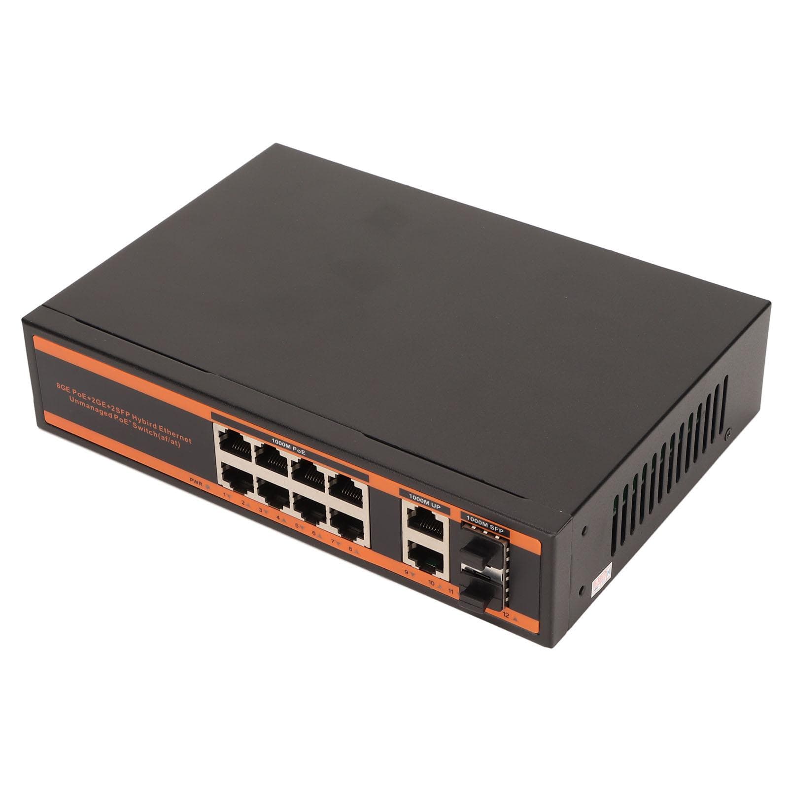 PoE Switch 8x1000M PoE 2x1000M Uplink 2x1000M SFP Fanless AI PD Detection 10 Port PoE Switch EU Plug