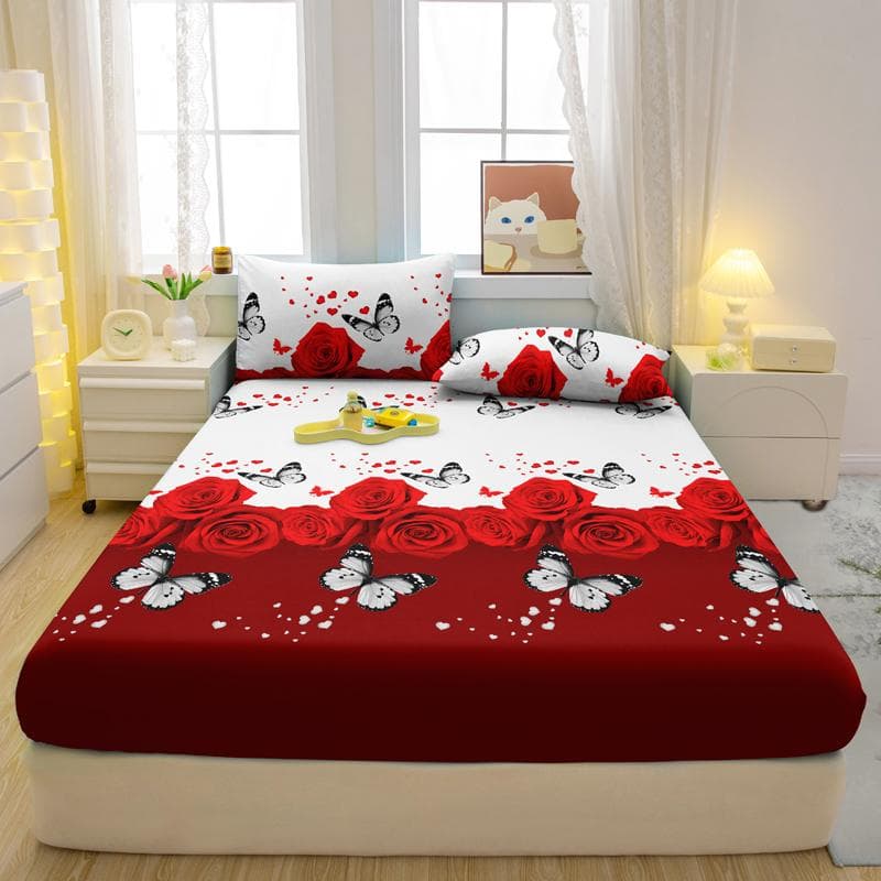 3-Piece Simple Modern Plant Flower Pattern Matte Three Piece Fitted Sheet Set, Bedroom Printed Bed Cover Set, Bedding 90x200cm