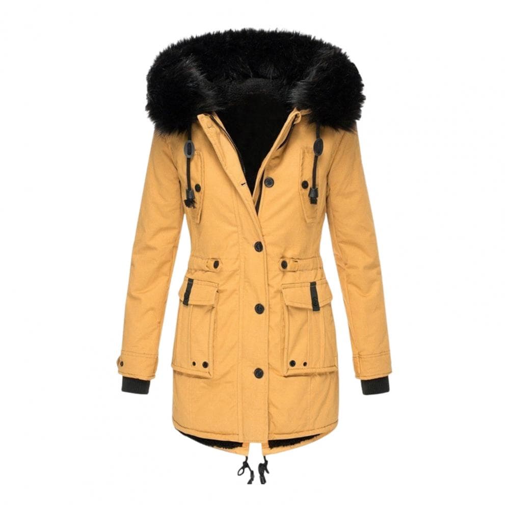 Women Long Hooded Down Jacket Plush-lined Winter Coat with Furry Hood Pockets Drawstring Parka for Plus Size Women for Weather XXXL yellow