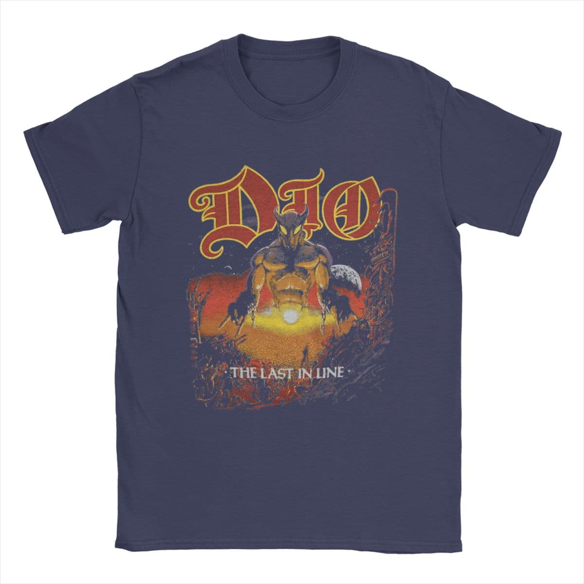 Unique Dio The Last In Line Tour T-Shirt for Men Crew Neck 100% Cotton T Shirt Short Sleeve Tee Shirt Plus Size Clothing XXXXL navy blue