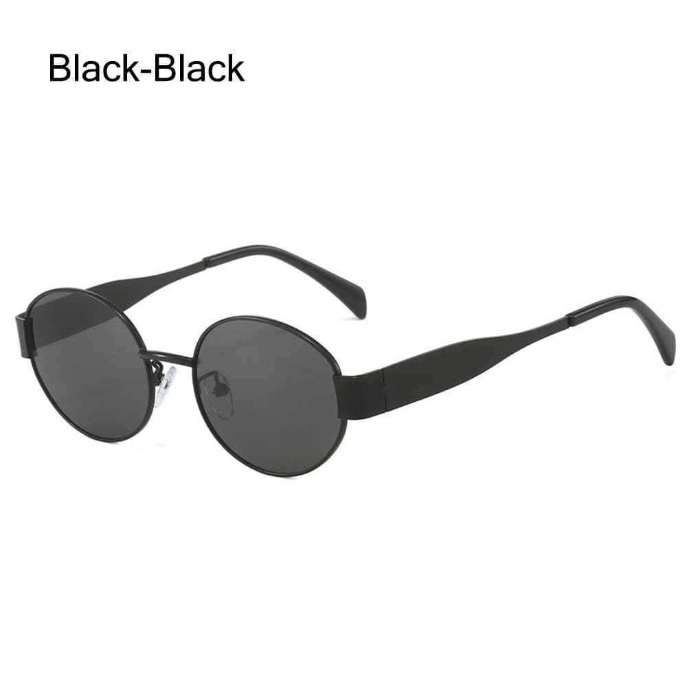 Vintage Metal Frame Oval Sunglasses UV400 Protection Punk Y2k Black Shades for Women Men