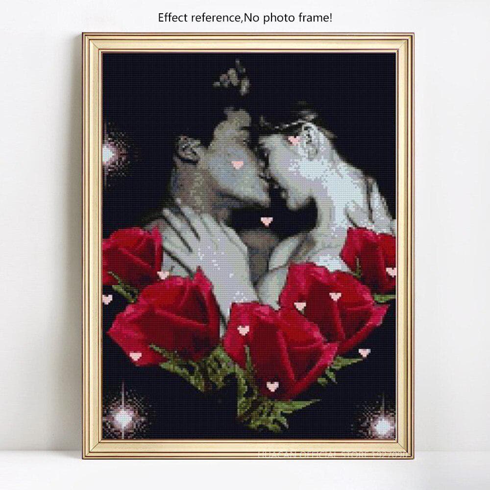 Diamond Mosaic Couple Kiss Flower Rose 5D DIY Diamond Painting Embroidery 20X30CM