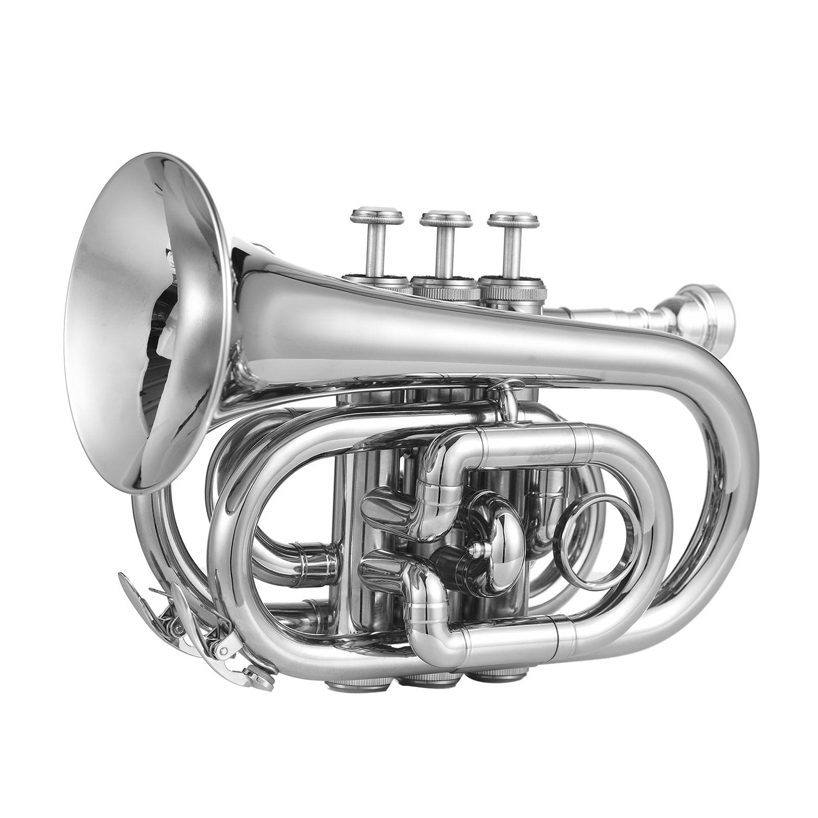 Bb Trumpet Mini Pocket Trumpet with Mouthpiece Carry Bag Gloves Cleaning Cloth Brass Instrument
