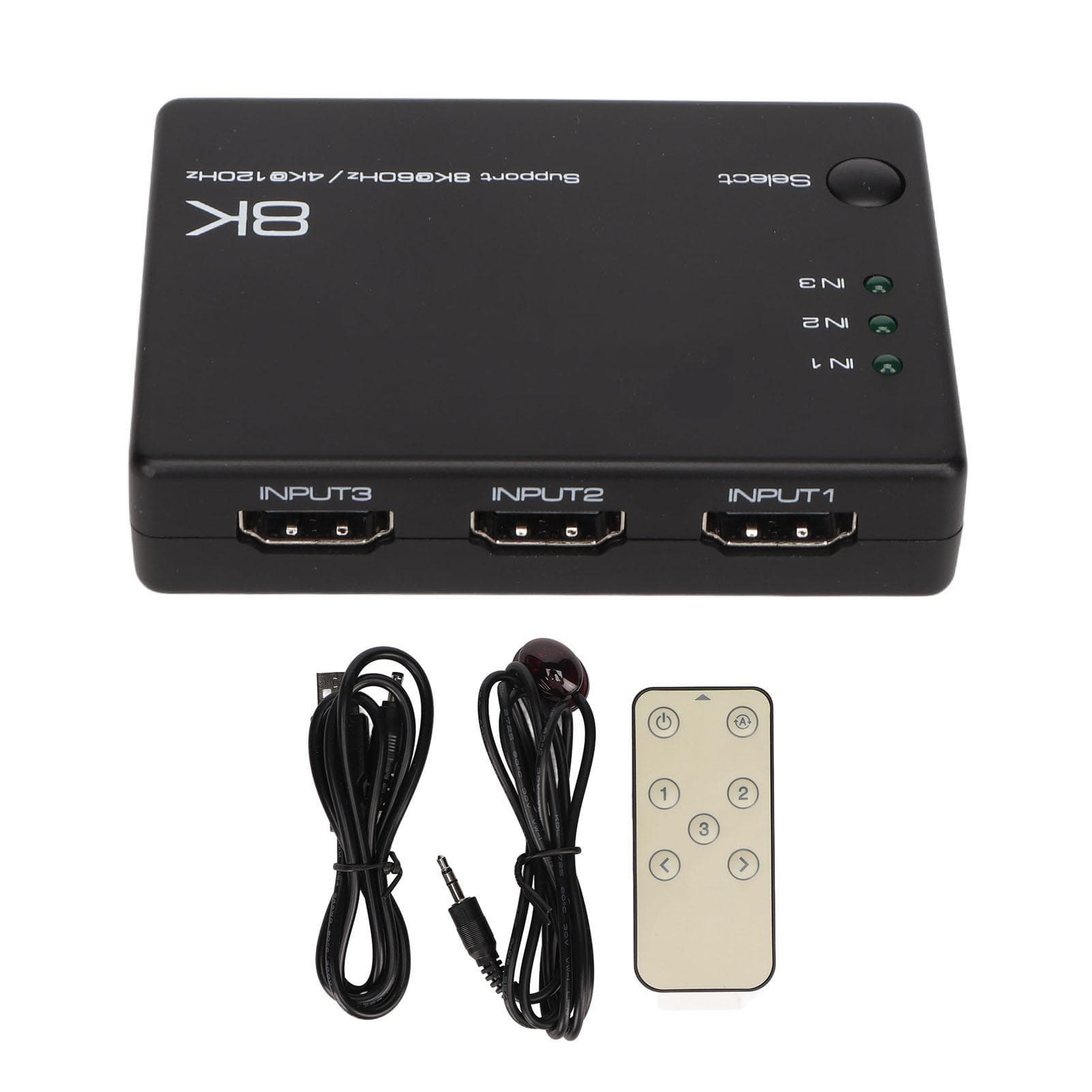 8K HD Switcher 3 In 1 Out 40Gbps Fast Stable Remote Control Plug and Play HD Multimedia Switcher