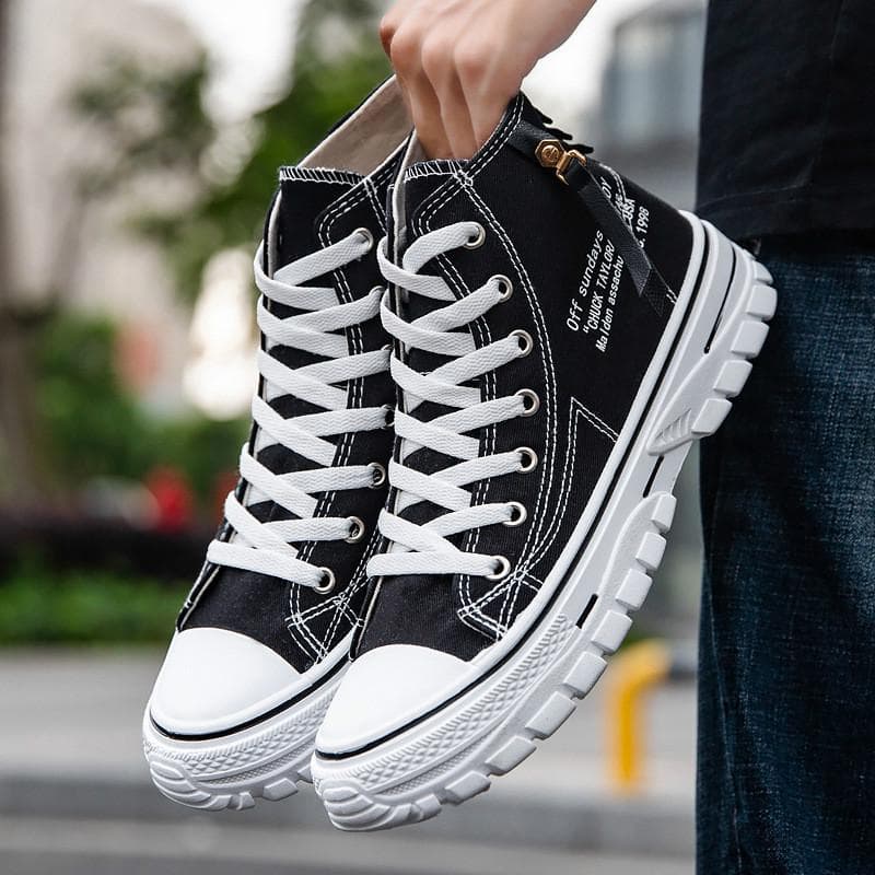 Fashion Versatile Men's High Top Canvas Shoes Breathable Comfortable Sneakers Casual Shoes Walking Shoes 39 black