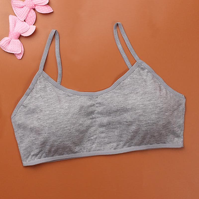 Girls Soft Underwear Cotton Bras Kids Sports Teenage Children Solid Color Tank Tops grey