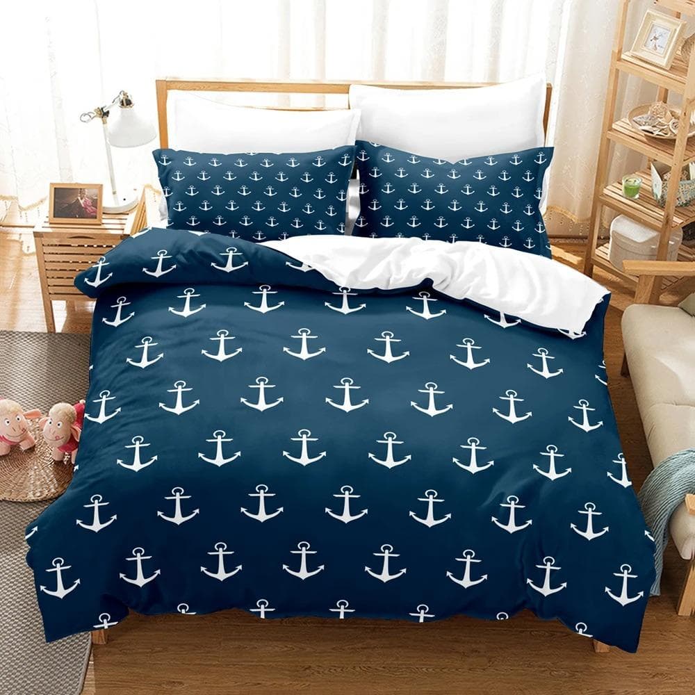 Marine style anchor Bedding Set Single Twin Full Queen King Size Anchor sign Bed Set Aldult Kid Bedroom Duvetcover Sets 3D 135X200cm-2pcs