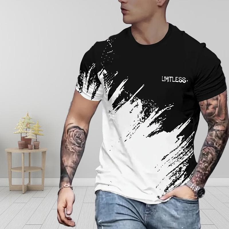 New Summer Men's Fashion T-shirt Personality Color Collision Printed Men's T-shirt Top M white