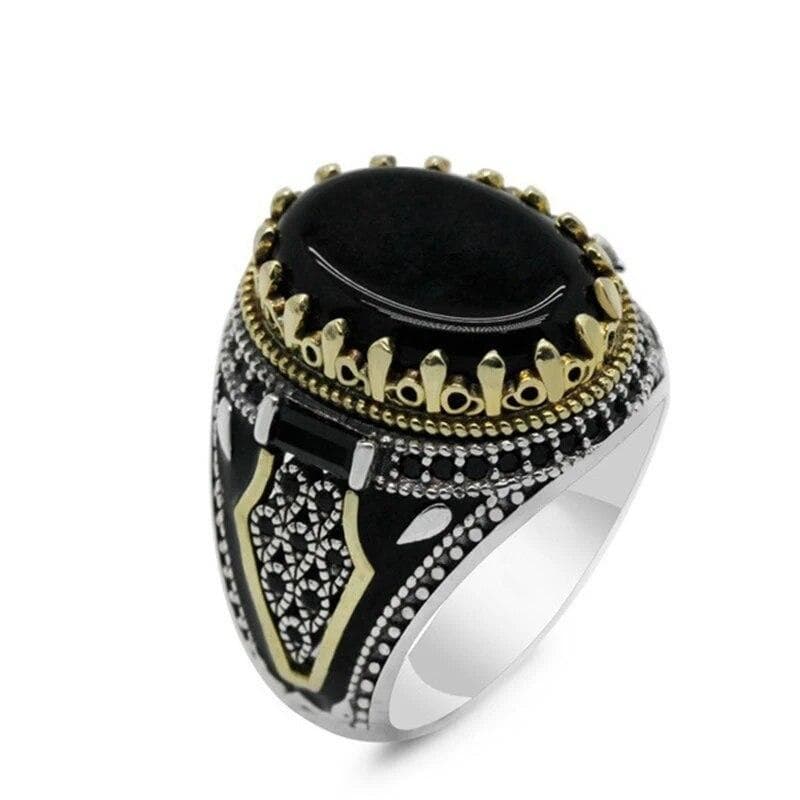 Retro Handmade Turkish Signet Rings For Men Ancient Silver Color Carved Scorpion Animal Rings Yellow Zircon Inlay Muslim Rings 9