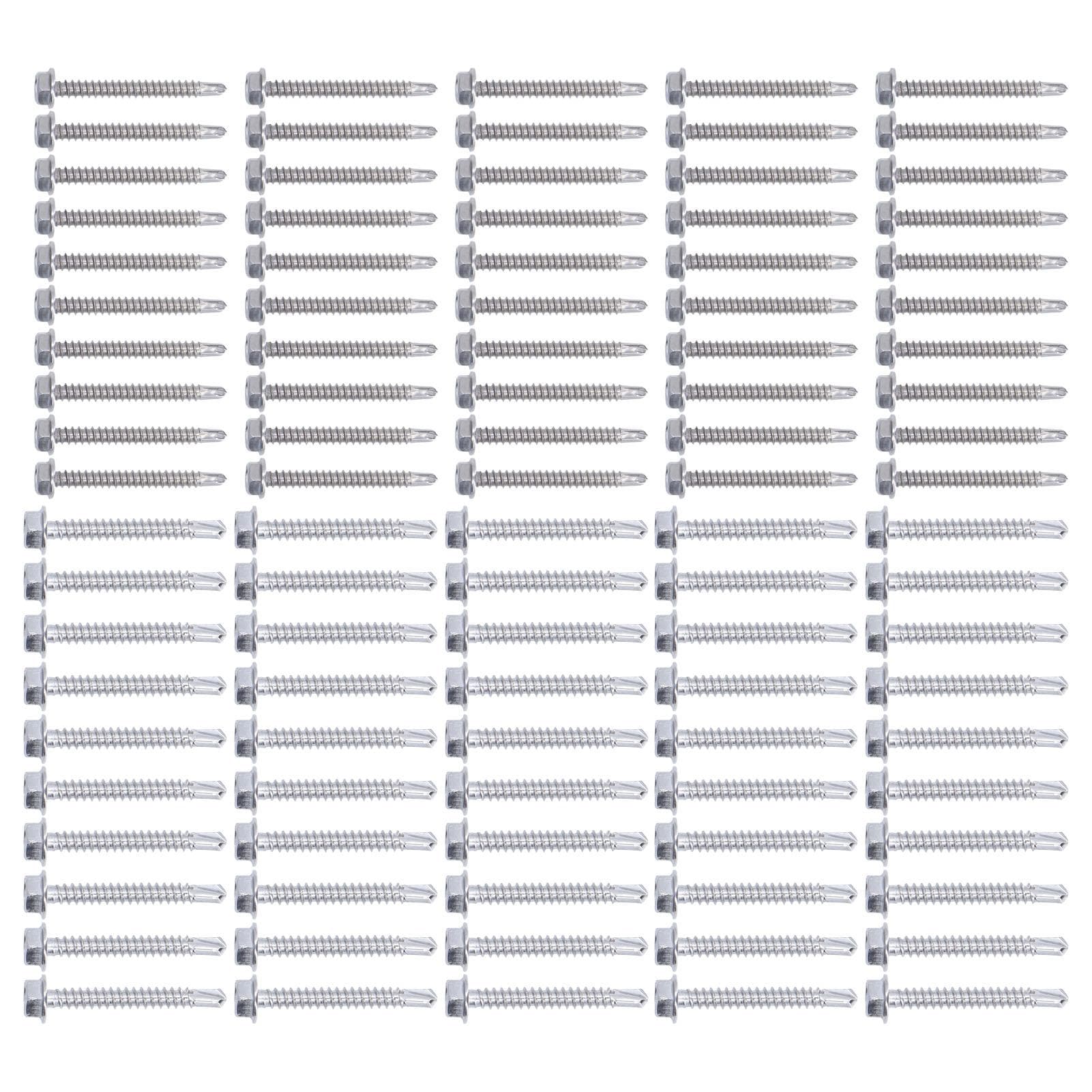 100Pcs Hex Washer Screw Assortment 304 Stainless Steel Self Drilling Screws 4.2x38mm 4.8x38mm