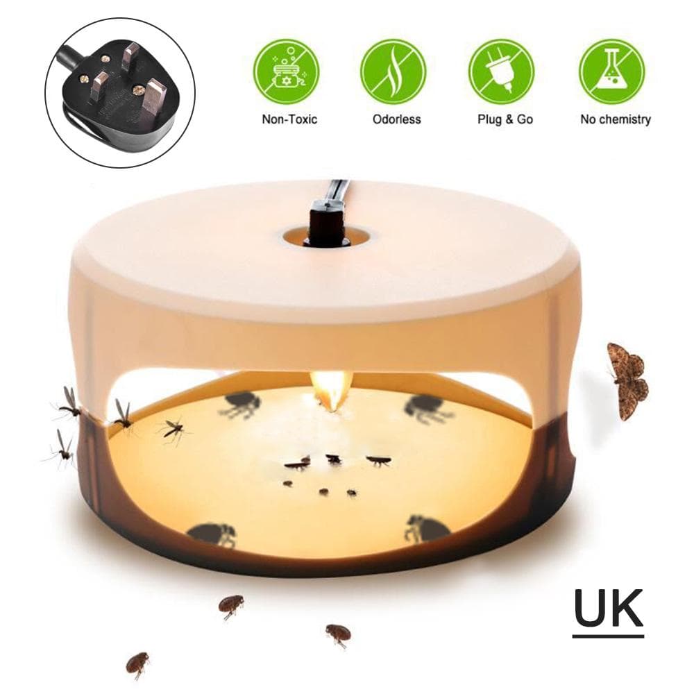 Sticky Flea Trap Dome Flea Bed Bug Trap with 2 Glue Discs, Odorless Non-toxic Flea Killer Trap Pad, UK Plug white