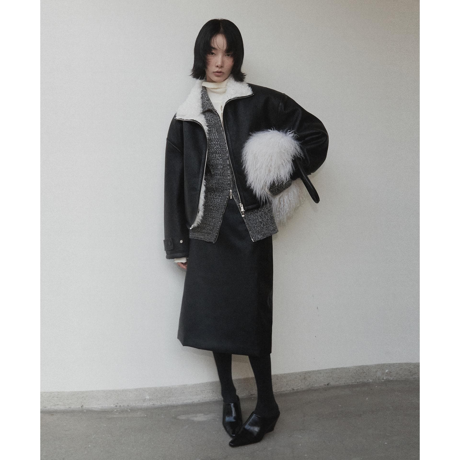 Retro Pu Leather Women's Winter Lamb Wool Thickened Warm Fur All-in-one Jacket M