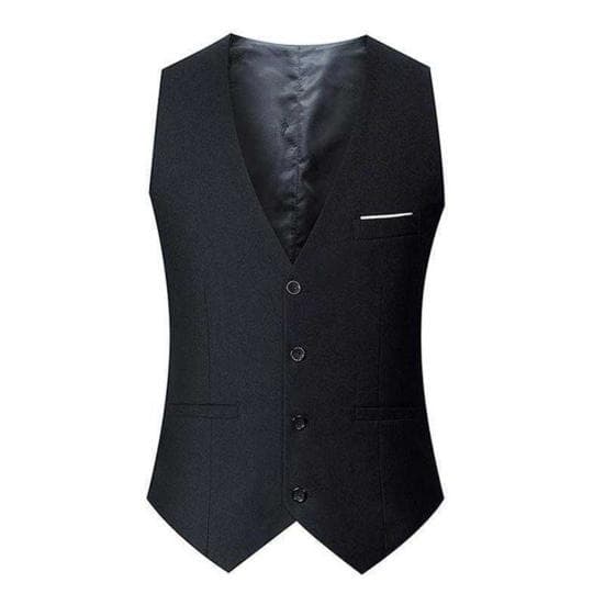 Men Suit Vest V-Neck Sleeveless Single Breasted Slim Fit Business Waistcoat Solid L black