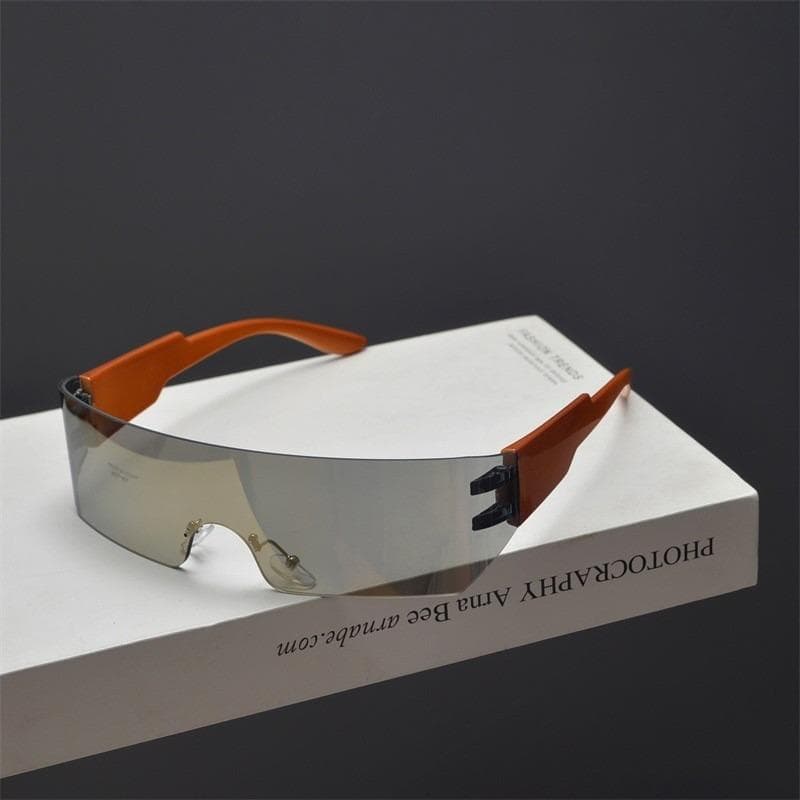 Trendy Y2K Rimless Cycling Sunglasses Men Women Gradient Wrap Around Punk Fashion Shades One Piece Goggles