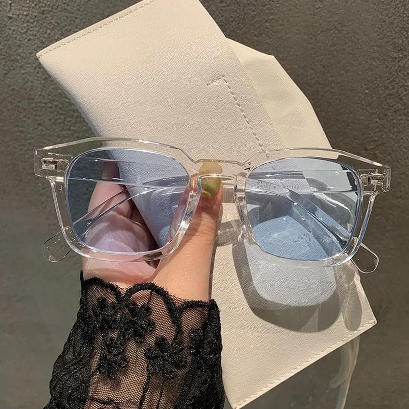 Square Sunglasses Unisex Retro Blue Red Lens UV400 Protection Transparent Frame Outdoor Sports Eyewear for Women Men