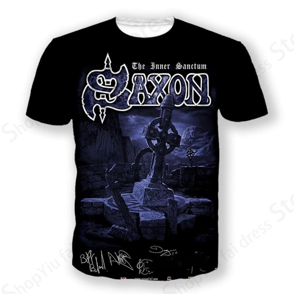 Rock Band Saxon Band 3d Print Tshirt Men Fashion T-shirt Hip Hop Tops Tees Men Clothes Heavy Metal Tops XS