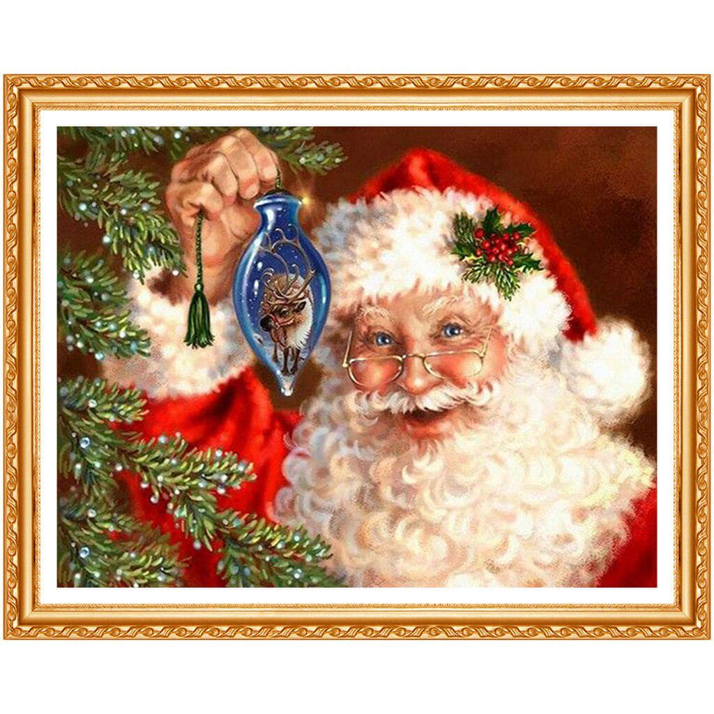 5D DIY Santa Claus Embroidery Full Round Diamond Cross Stitch Rhinestone Painting Christmas Decor 20X30CM