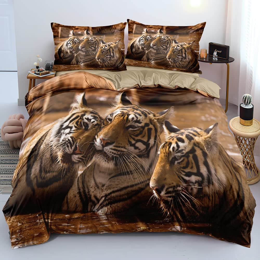 Lion Duvet Quilt Cover Sets Wild Animal Bedding Sets Pillow Shams King Queen Twin Full Size Boys Kids Girl Bedroom Decor 3PCS EU single(135x200cm)