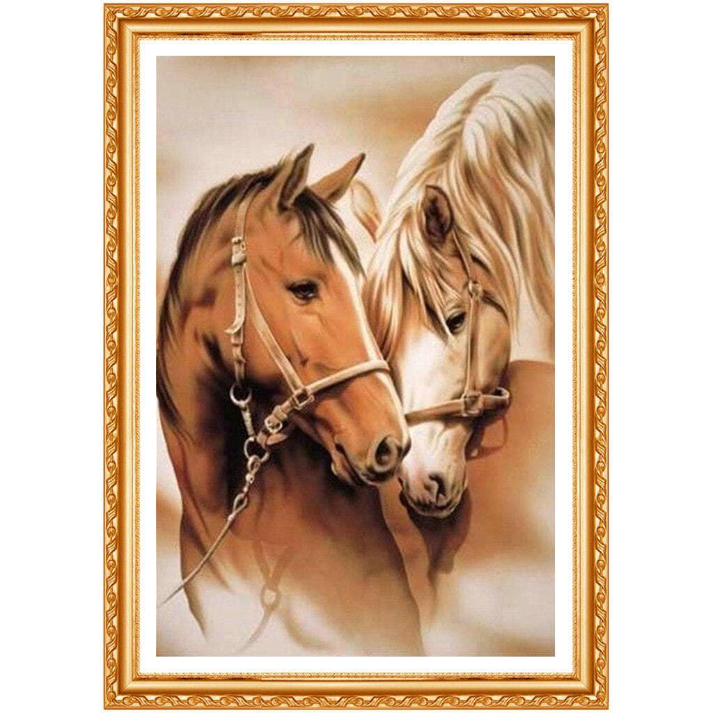 DIY Two Horses 5D Needlework Diamond Full Round Home Decor Diamond Embroidery Crafts 20X30CM