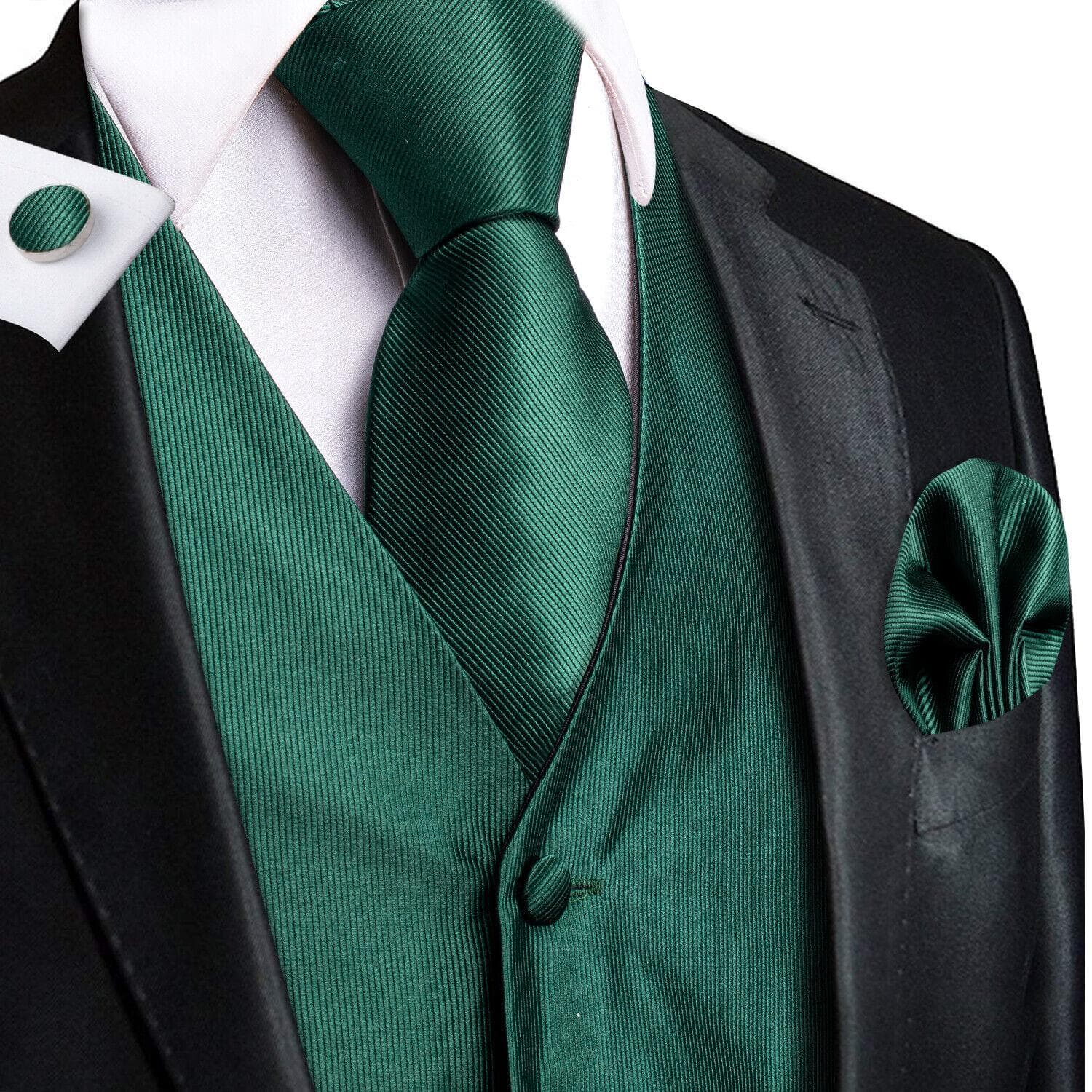 Hi-Tie Tuxedo waistcoat for Men Suit Vest Necktie Handkerchief Cufflinks Set for Wedding Business 2XL