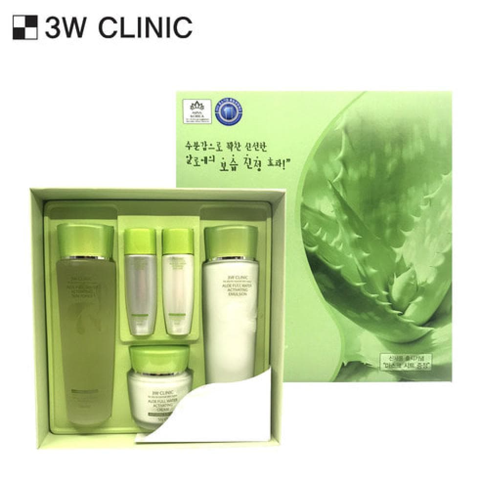 3W CLINIC Aloe Full Water Activating Skin Care 3 Set (Toner+Emulsion+Cream)