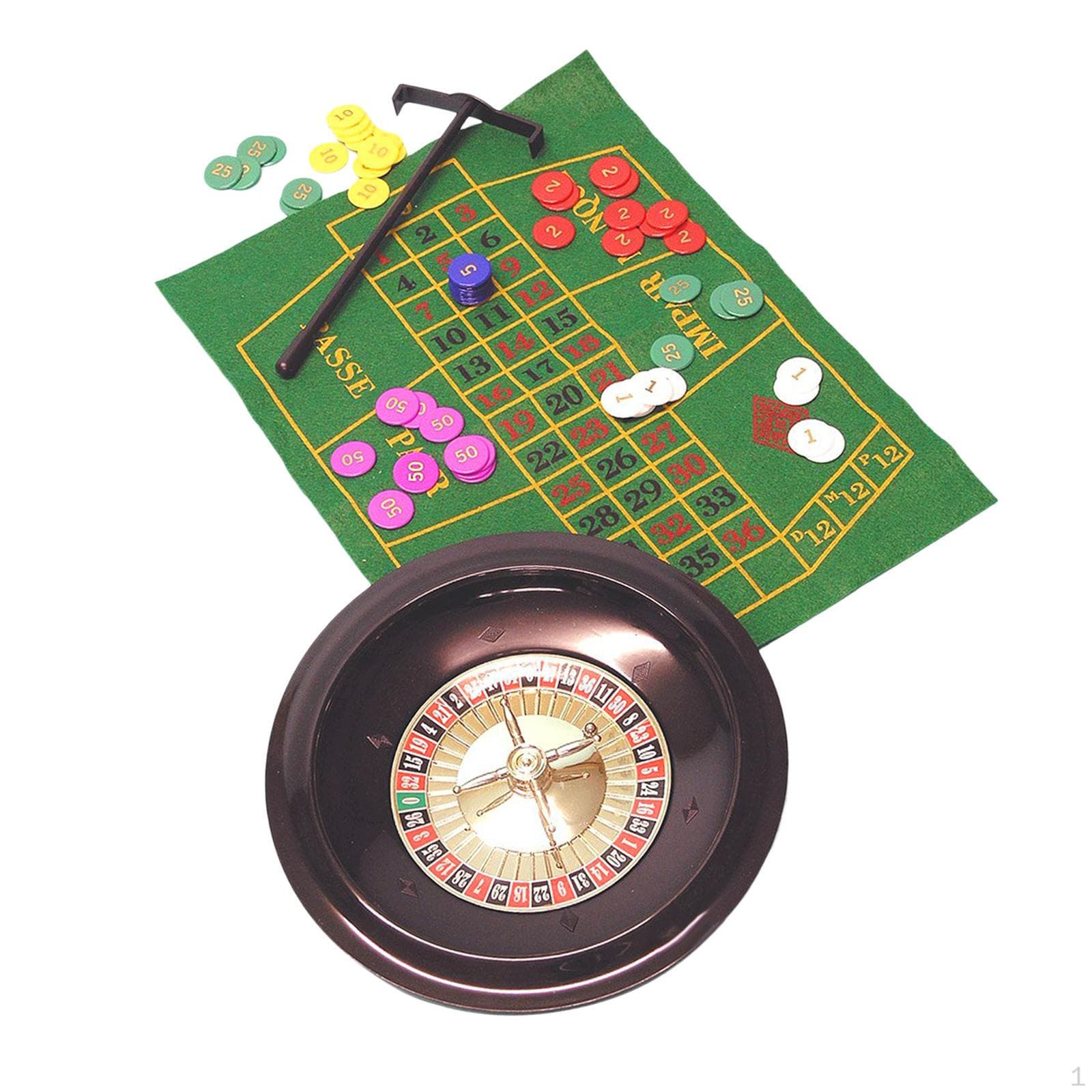 10 Inches Roulette Wheel with 100 Chips and Table Mat for Bar KTV Night Game