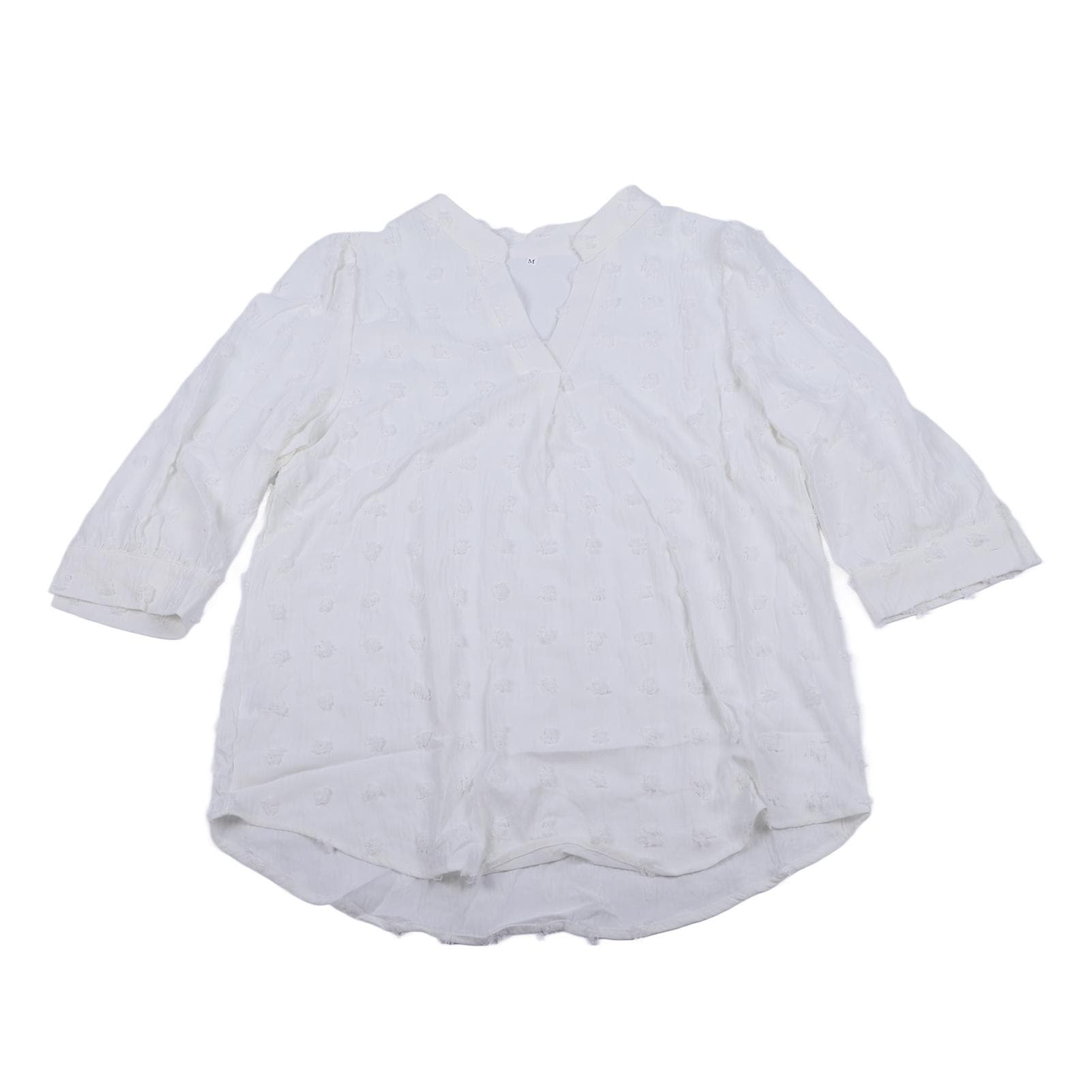 Women V Neck Long Sleeve Shirts Autumn Fashionable Puff Sleeve Shirred Cuff Dot Design Women Loose M(for 4-6.5kg) white