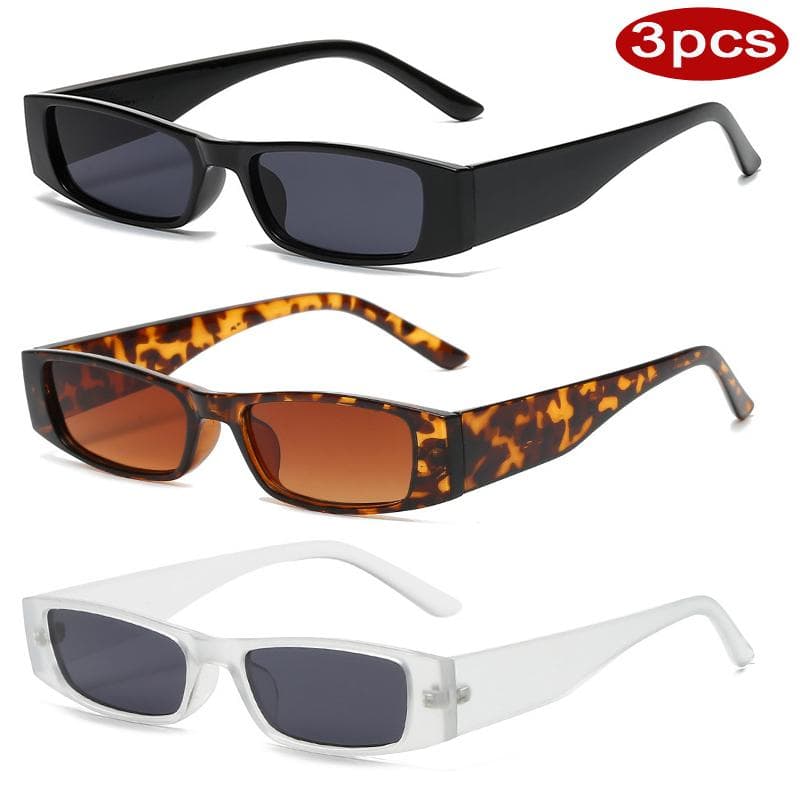 3pcs Women Small Rectangle Sunglasses Multi Color Narrow Frame UV400 Protection Simple Style Shades Eyewear