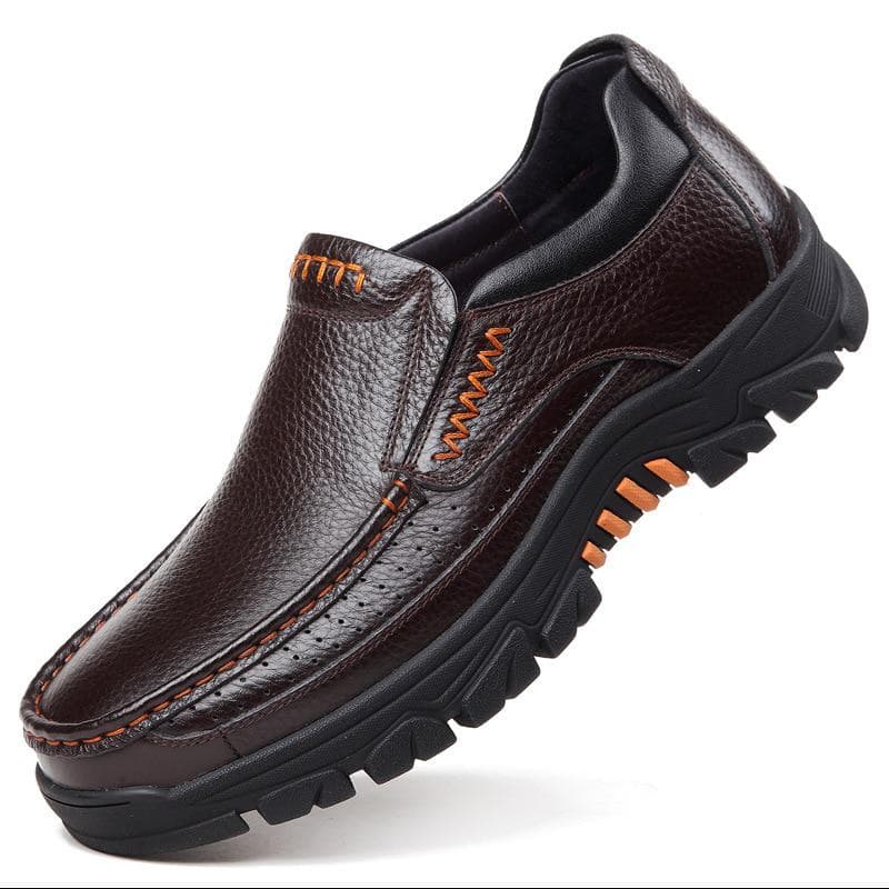 100% Genuine Leather Shoes Men Loafers Soft Cow Leather Business Footwear Thick Sole Men Casual Shoes Slip-on 44 brown