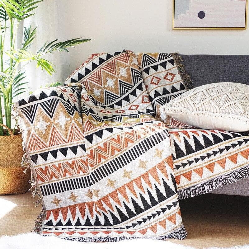 Double Side Bohemian Plaid Blanket for Sofa Bed Decorative Blanket Picnic Blanket Boho Sofa Cover Throw Blanket with Tassel 90x240cm