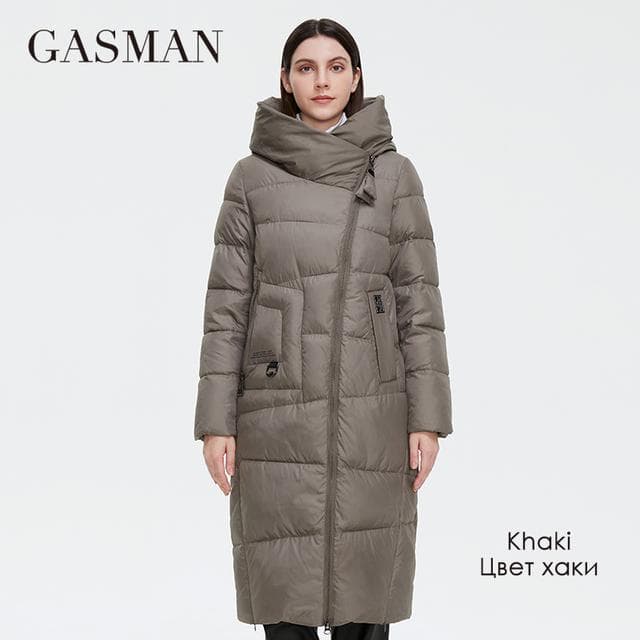 GASMAN 2021 New Winter Down Jacket Women Long Thick Coat Hooded Puffer Warm Female Brand Cotton Clothes Elegant Retro Parka 8197 M khaki