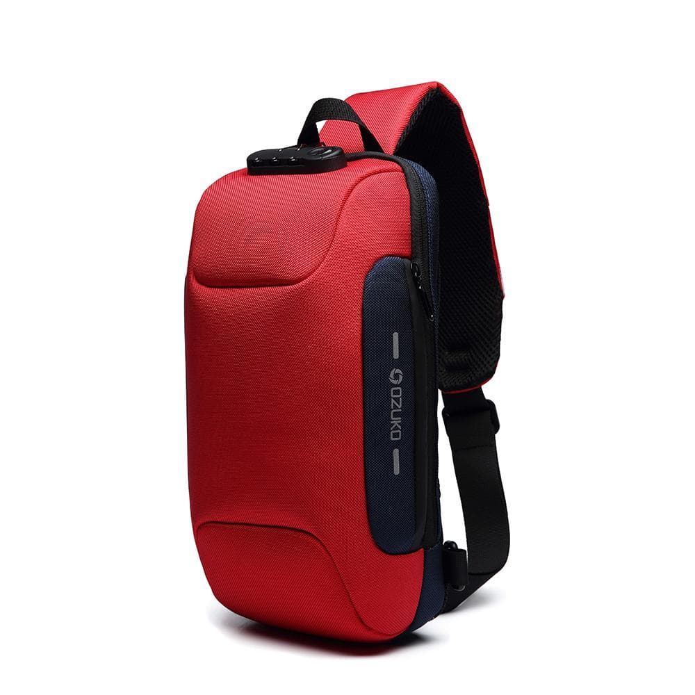 Men's Waterproof USB Oxford Crossbody Bag Anti-theft Shoulder Sling Bag Multifunction Short Travel Messenger Chest Pack For Male red