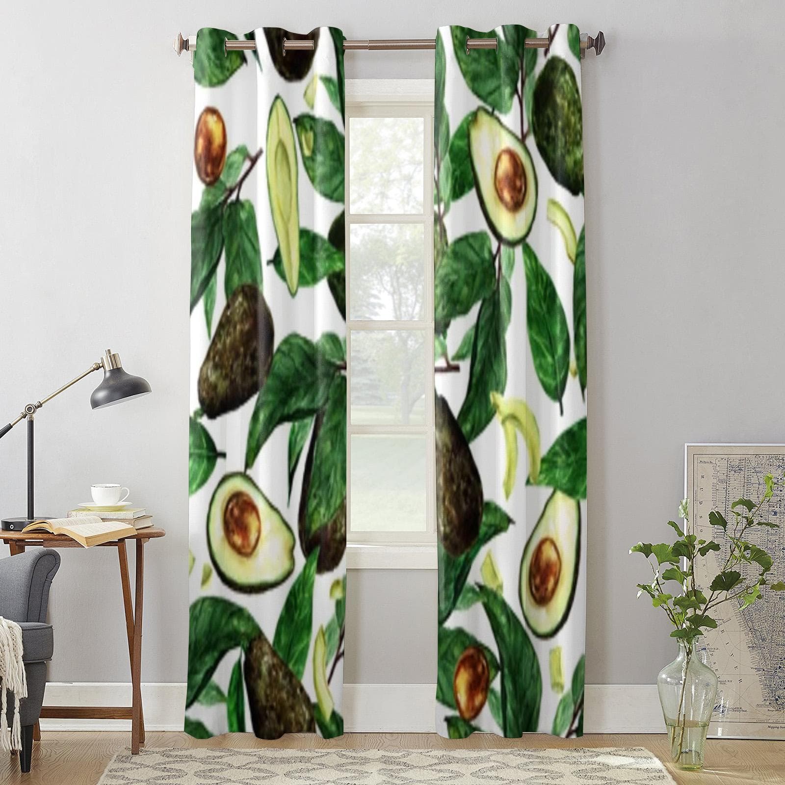 Watercolor Avocados Pattern Window Curtain For Living Room Bedroom Decoration Curtains Luxury Kitchen Valance Curtains 135W x 60H(cm) x1