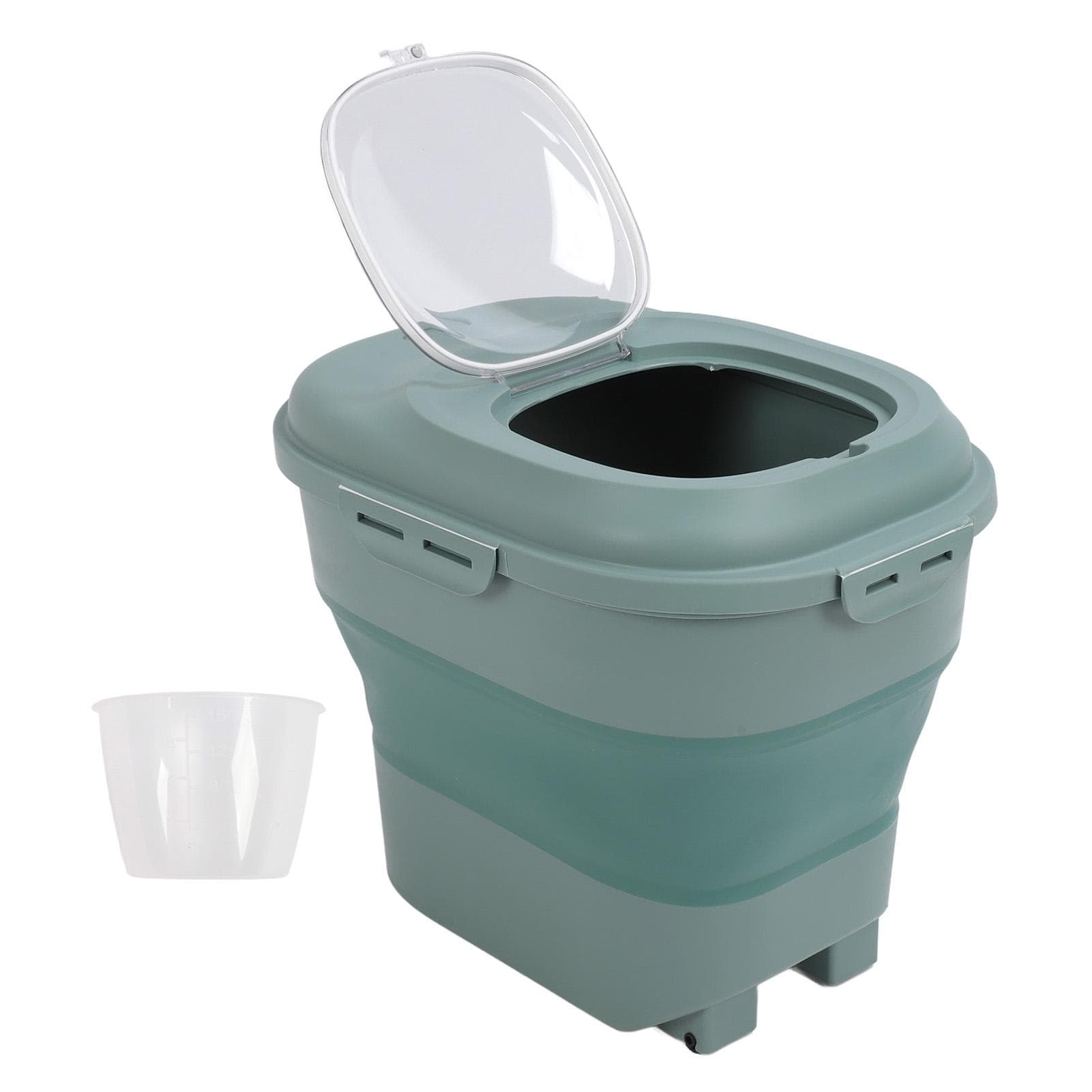 Collapsible Dog Food Container with Airtight Lid Large Dry Pet Food Bin for Dog Cat Cereal Rice L(for 6.5-9kg) green