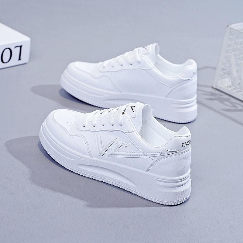 Breathable White Shoes Women's Leather Surface Spring and Autumn New Korean Version of Student Board Shoes Women's Thick-soled Shoes Women 40