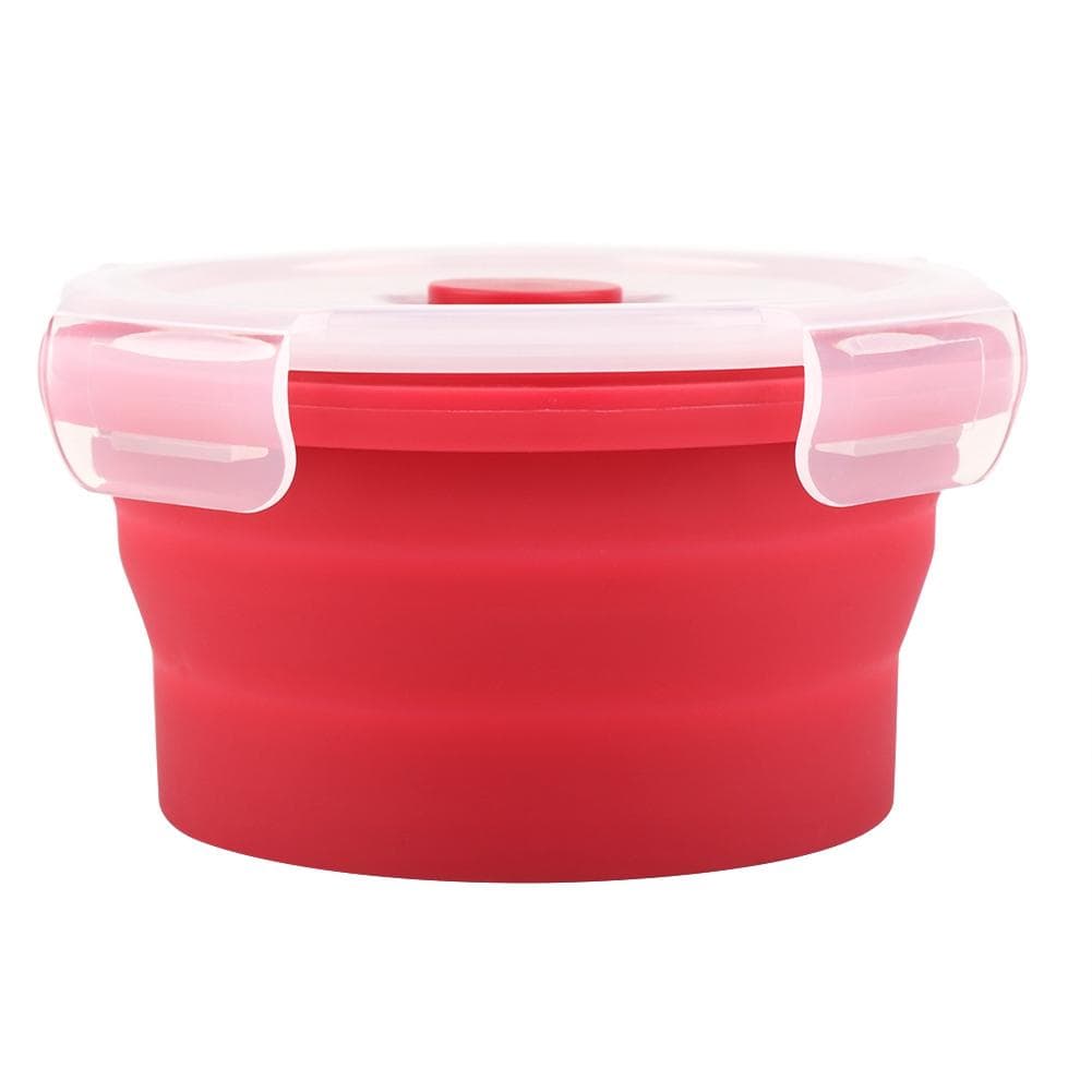 350ml Round Silicone Bento Box Collapsible Lunch Box Microwave Food Container (Red) Red