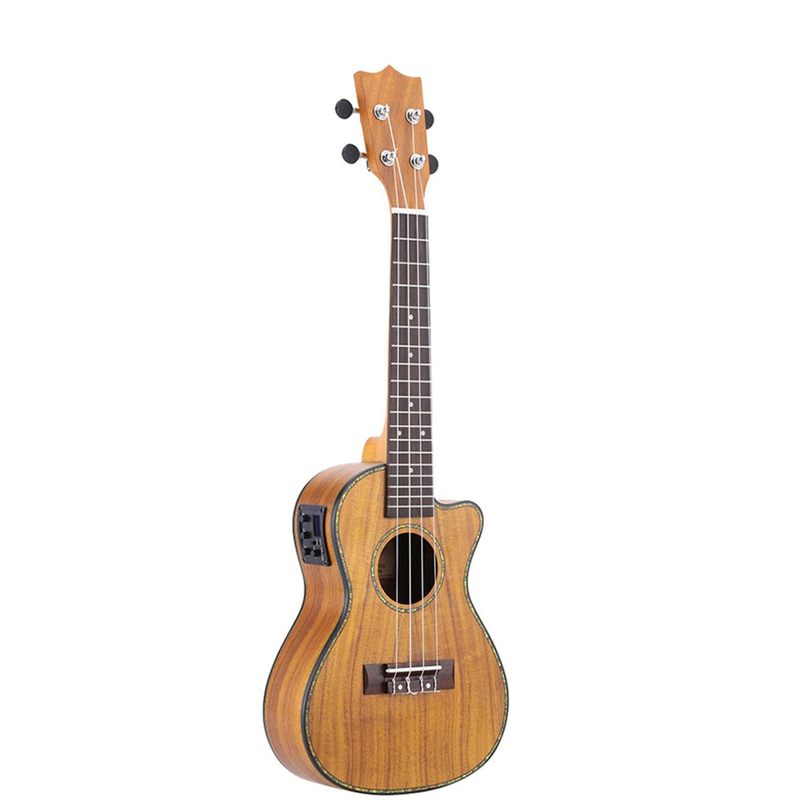 24-Inch Cutaway Ukulele Hawaii Guitar Instrument LED EQ Koa / Plywood Cowry Shell Brims / OX Bone 24