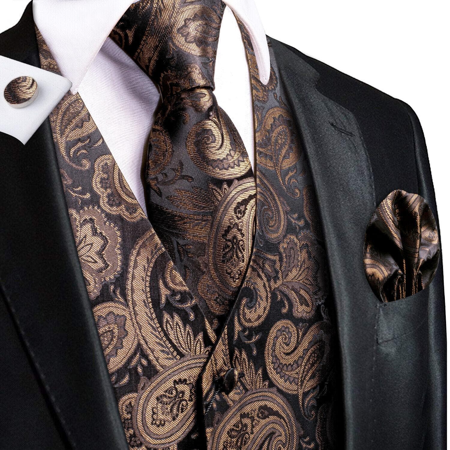 Hi-Tie Tuxedo waistcoat for Men Suit Vest Necktie Handkerchief Cufflinks Set for Wedding Business S