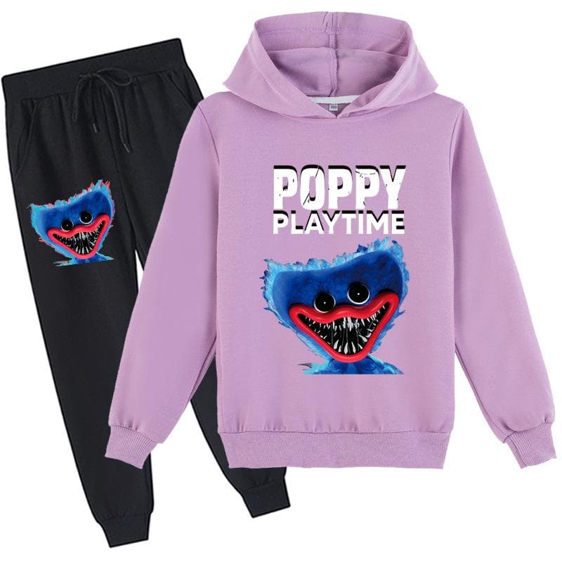 Kids 3D hoodie set Huggy Wuggy pullover tracksuit Poppy Playtime Children Sweater+ Pants 150cm purple