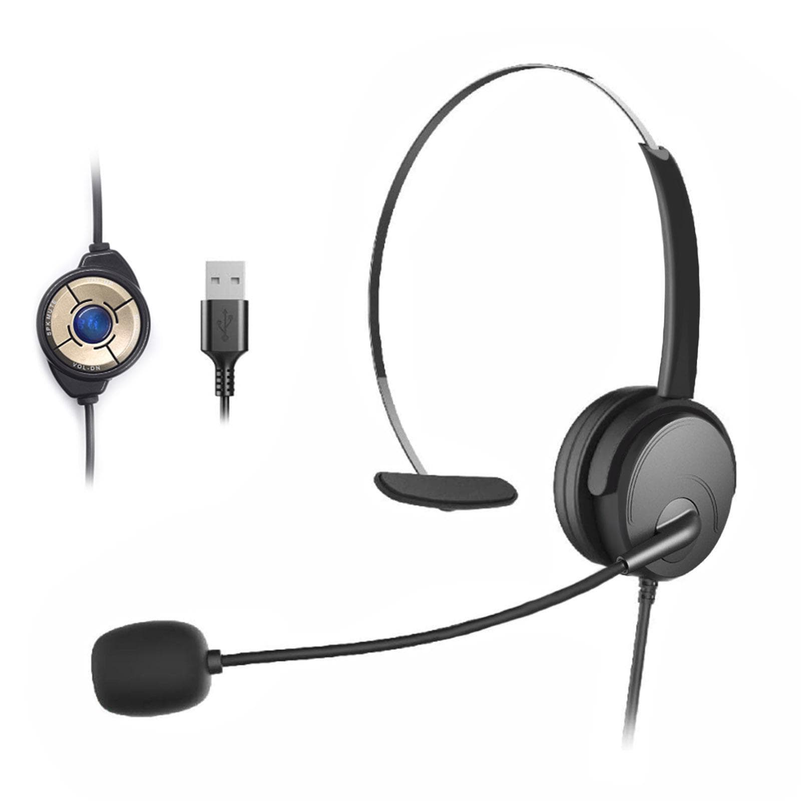 OY131 Single Ear Headset USB Headphones Head-mounted Computer Headphone for Right/Left Ear Call black