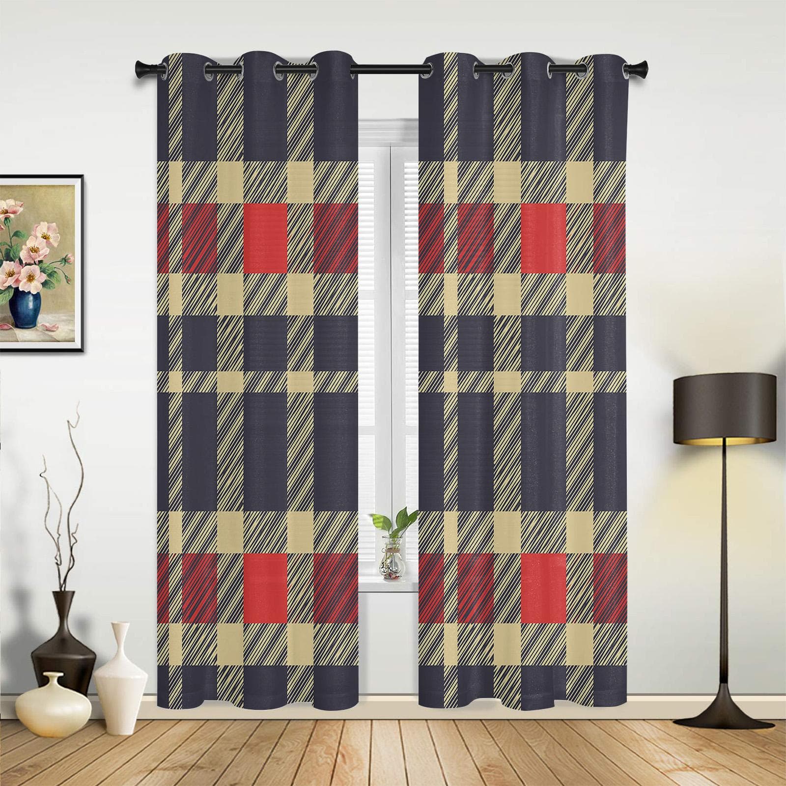 Classic Plaid Modern Stripes Window Curtain Bedroom Living Room Window Drapes Kitchen Decoration Blinds Curtain 135W x 60H(cm) x1