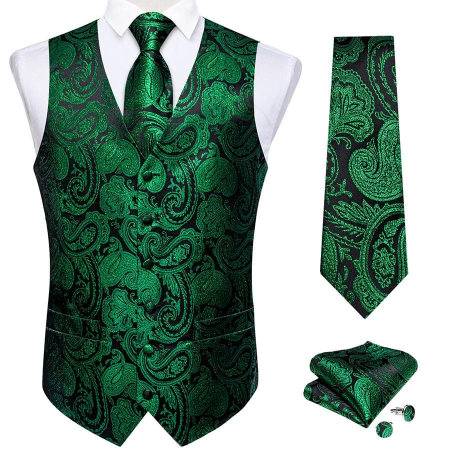 Dibangu Mens Yellow Paisley Vest Suit Waistcoat Hanky Cufflinks Tie Set Wedding L