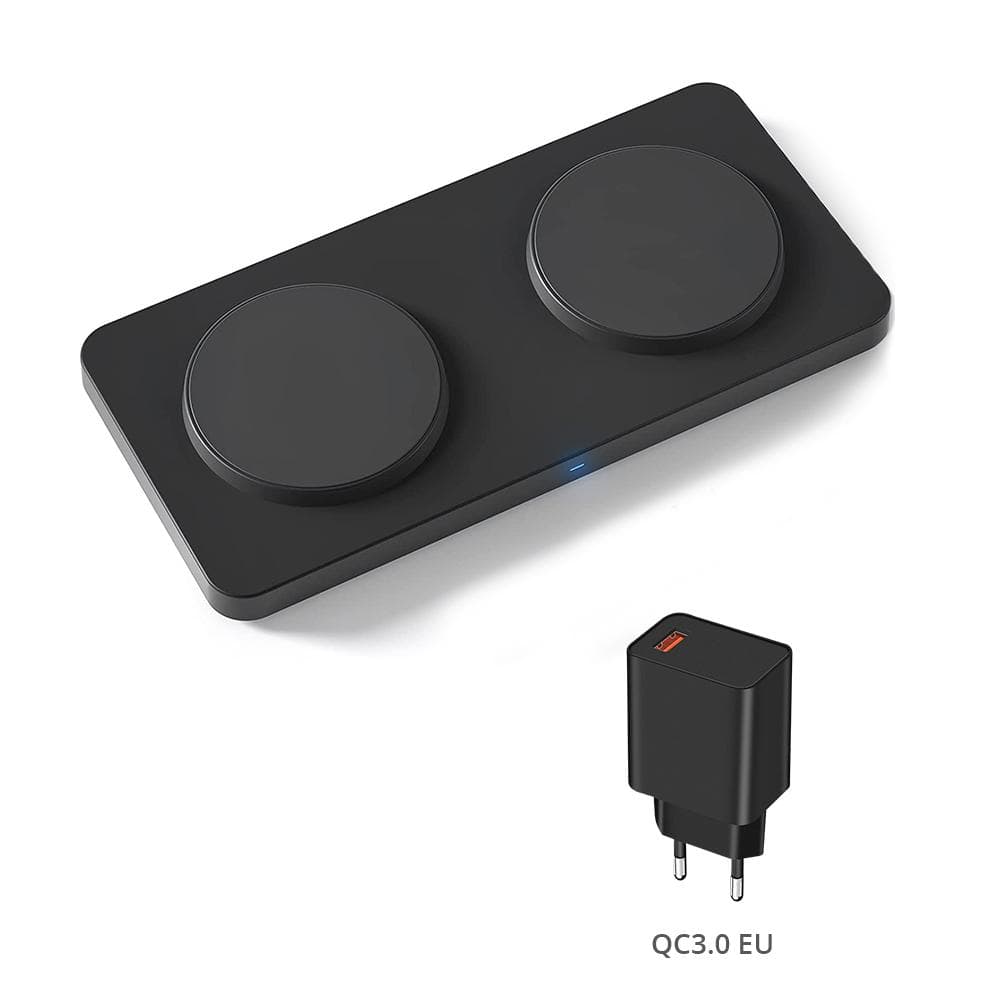30w Dual Magnetic 2 In 1 Stand Wireless Charger For Iphone/samsung/huawei Mobile Phone For Apple Airpods/earbuds Chargers add EU plug black