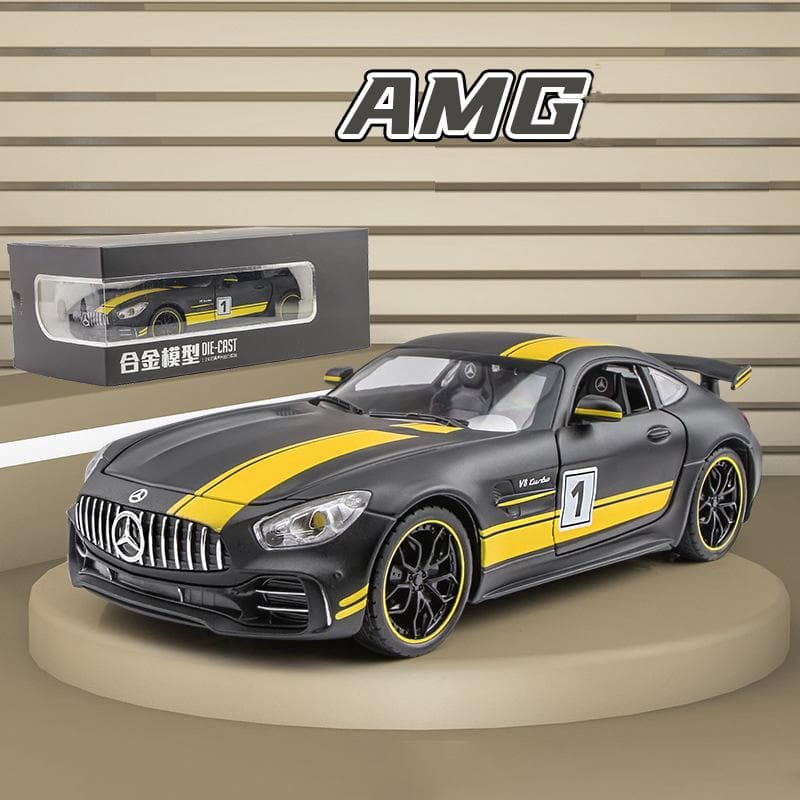 1/24 Scale Benz AMG GTR Toy Cars Model Car, Zinc Alloy Pull Back Toy car with Sound and Light for Kids Boy Girl Gift 1/24-20.5x9x5.5cm black