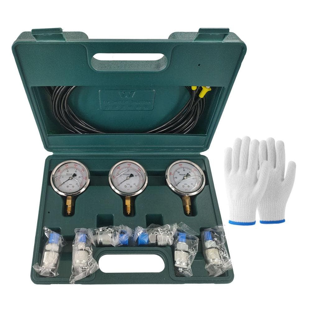 Hydraulic Pressure Gauge Kit Excavator Hydraulic Kit Pressure Meauring Device with 6 Test Couplings green